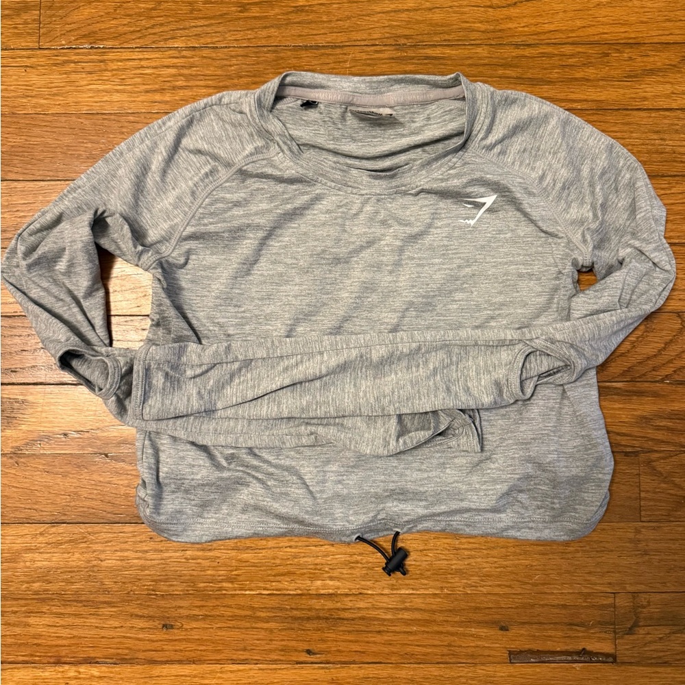 Gymshark Adjustable Drawcord Cropped Heather Gray Long Sleeve Top